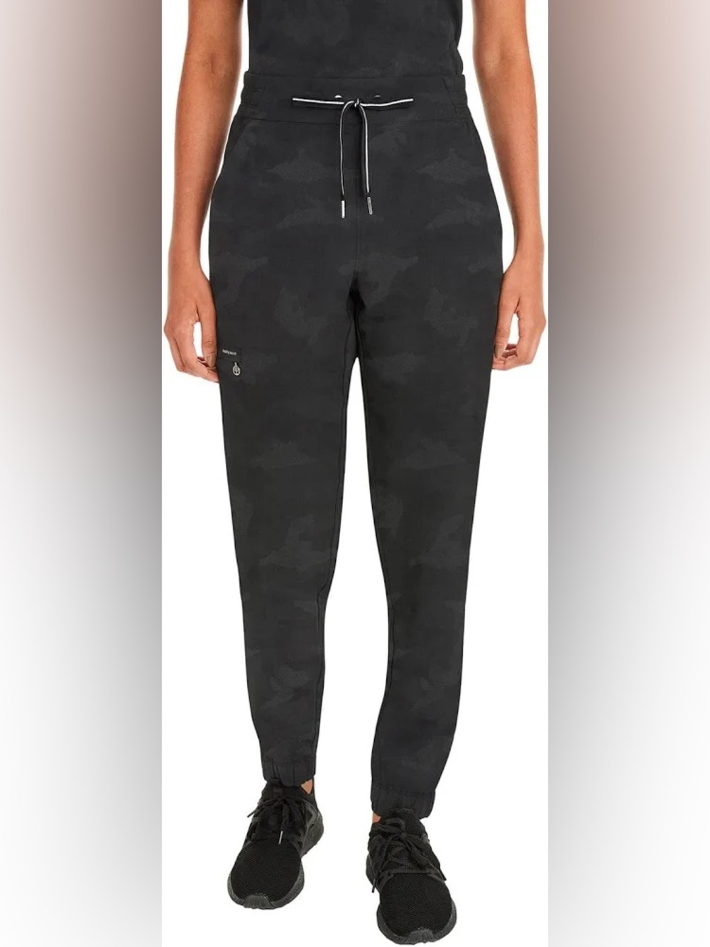 Healing Hands Tate Jogger Black Scrub Pants Camo Print Fitted Uniform Joggers